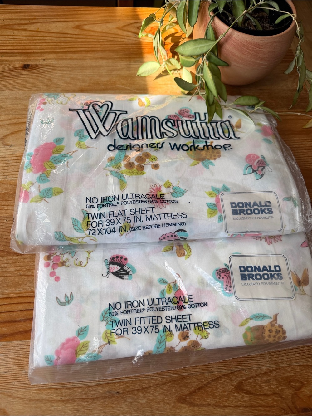 Vintage Wamsutta Twin Sheet Set in White with Pink Floral Motif